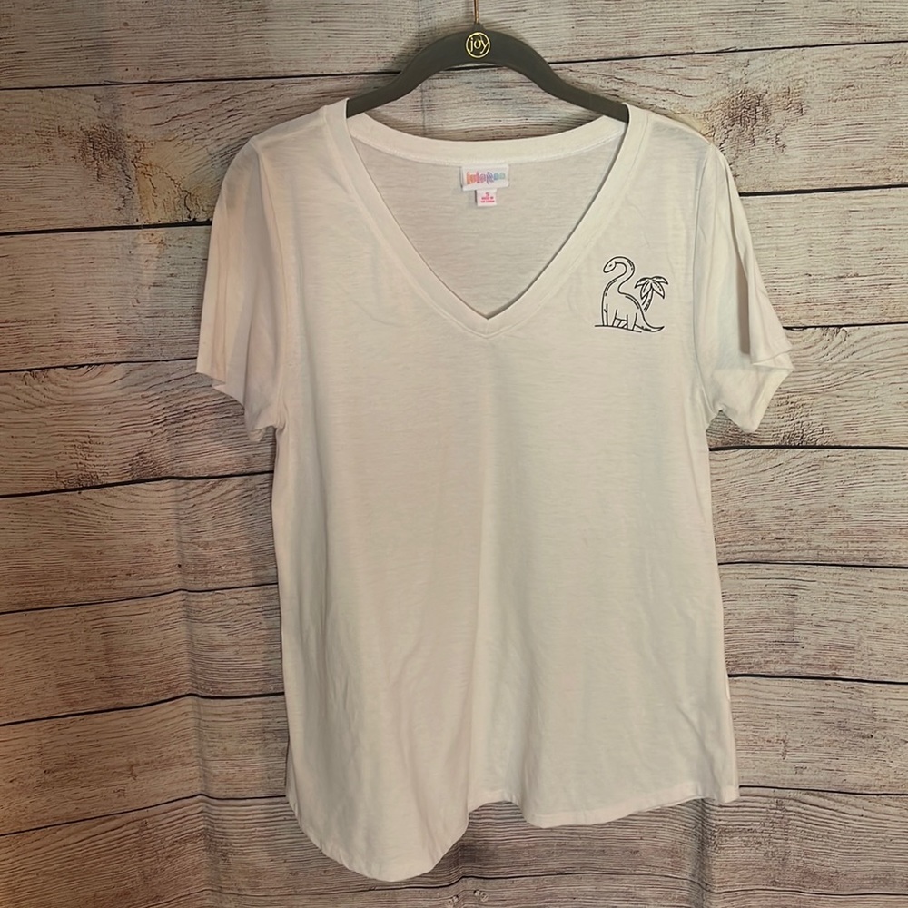 LuLaRoe Christy V-Neck Tee with Dinosaur Graphic Size Small